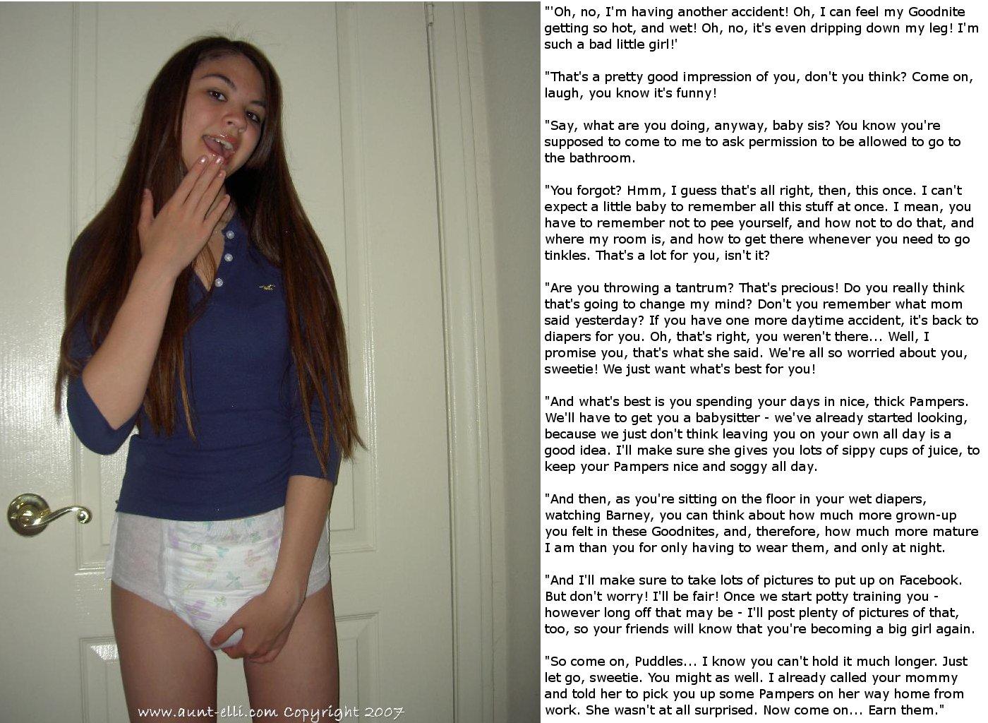Teen girl wearing diaper