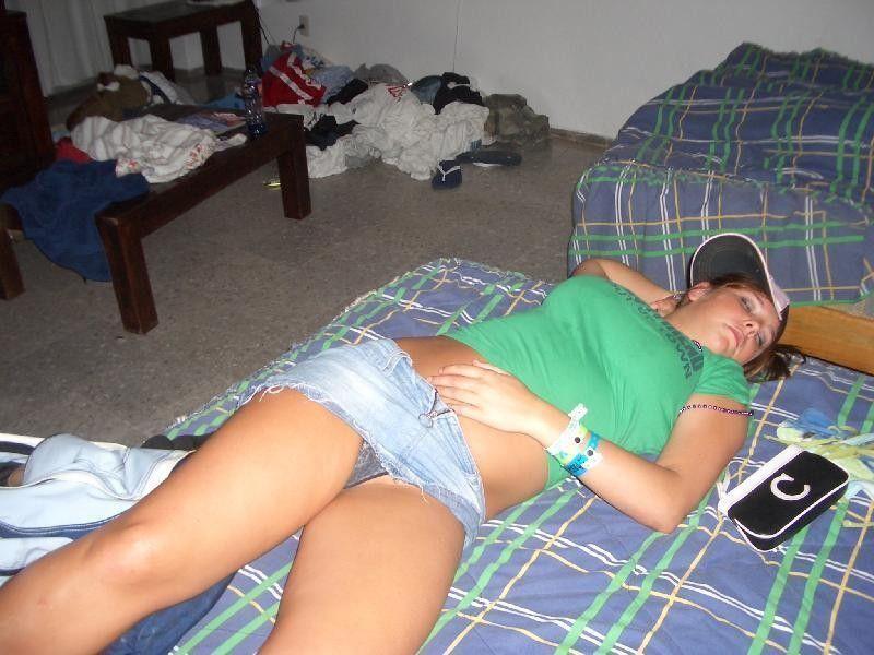 Passed Out Teen Shows Her Pierced Pussy